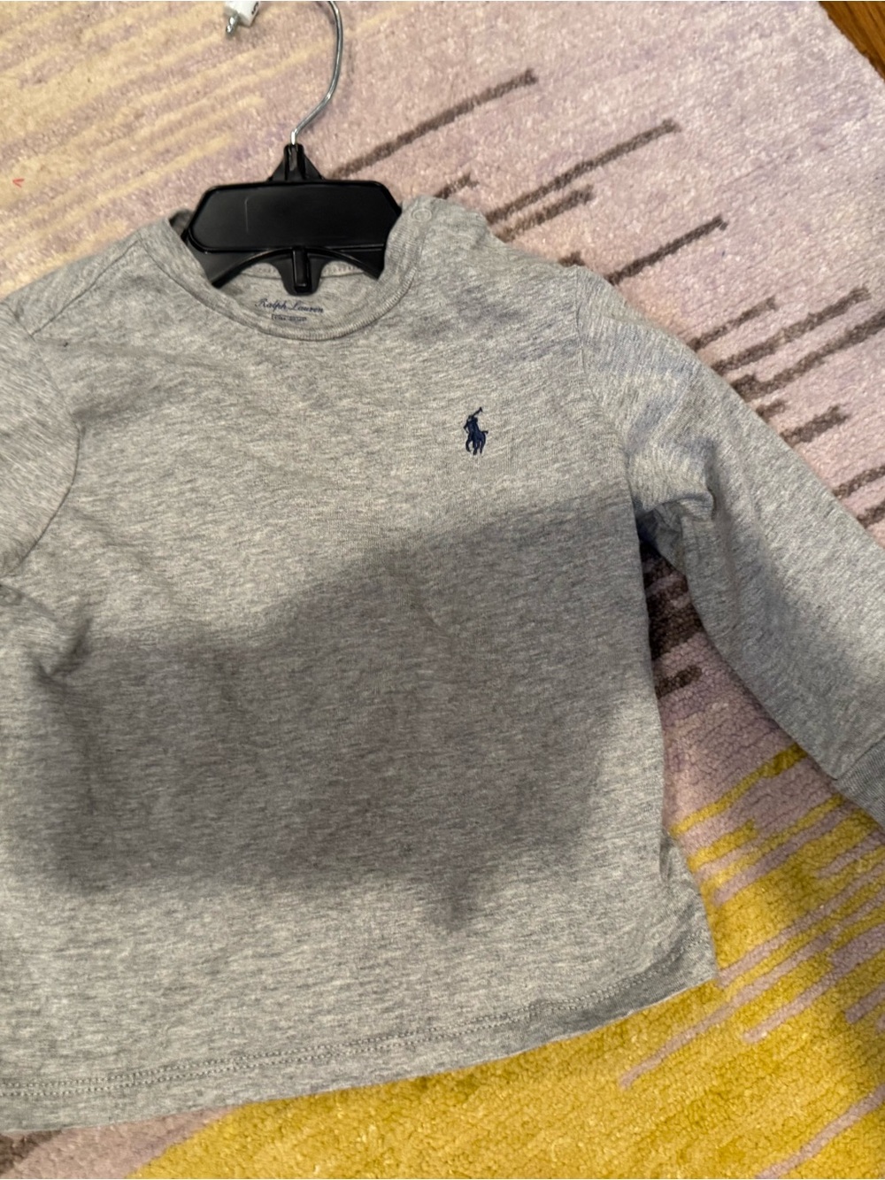Polo by Ralph Lauren Boys' Gray Long Sleeve Tee with Navy Logo